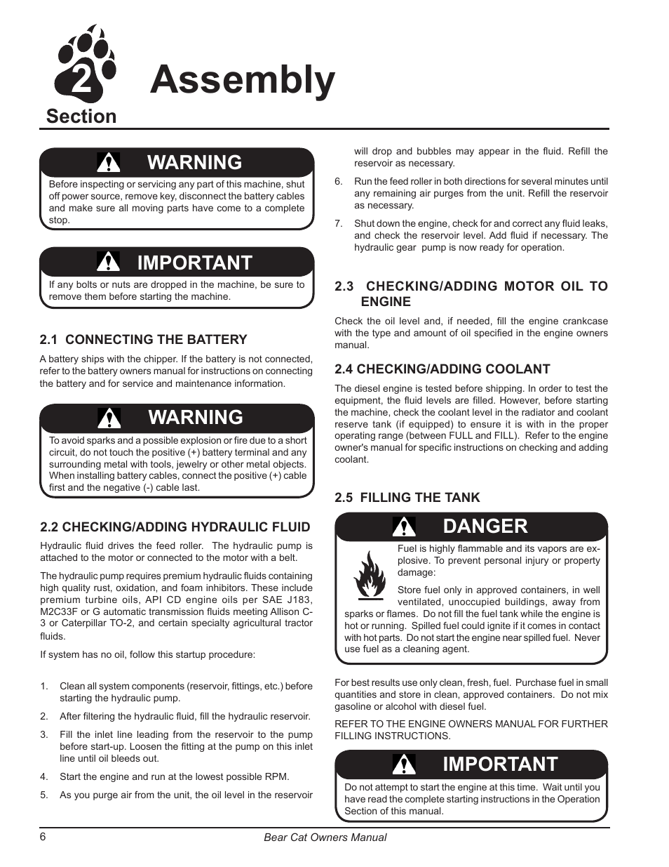 Assembly, Warning, Important | Danger important | Echo 7812086 Owners Manual v.2 User Manual | Page 10 / 28