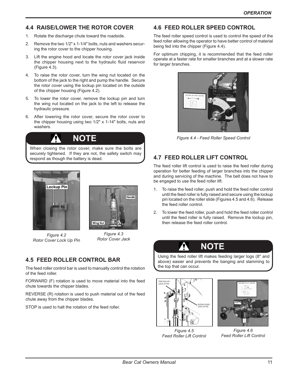 5 feed roller control bar, 7 feed roller lift control, 6 feed roller speed control | 4 raise/lower the rotor cover | Echo 7812086 Owners Manual v.2 User Manual | Page 15 / 28