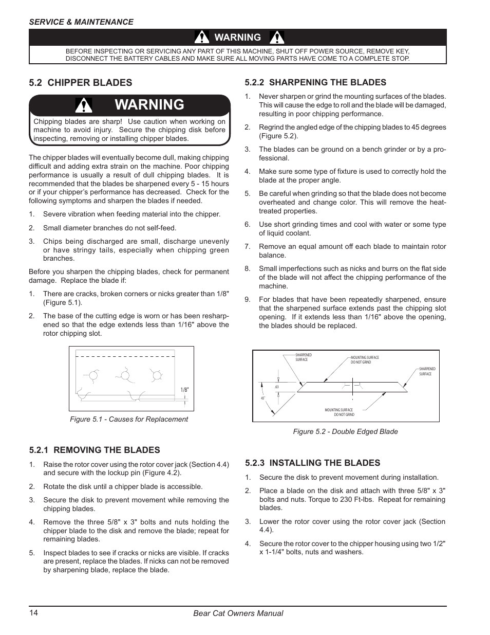 Warning, Warning 5.2 chipper blades | Echo 7812086 Owners Manual v.2 User Manual | Page 18 / 28