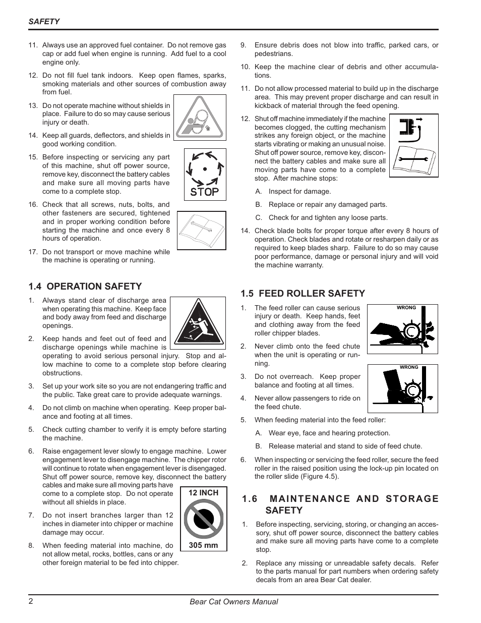 6 maintenance and storage safety, 4 operation safety, 5 feed roller safety | Echo 7812086 Owners Manual v.2 User Manual | Page 6 / 28