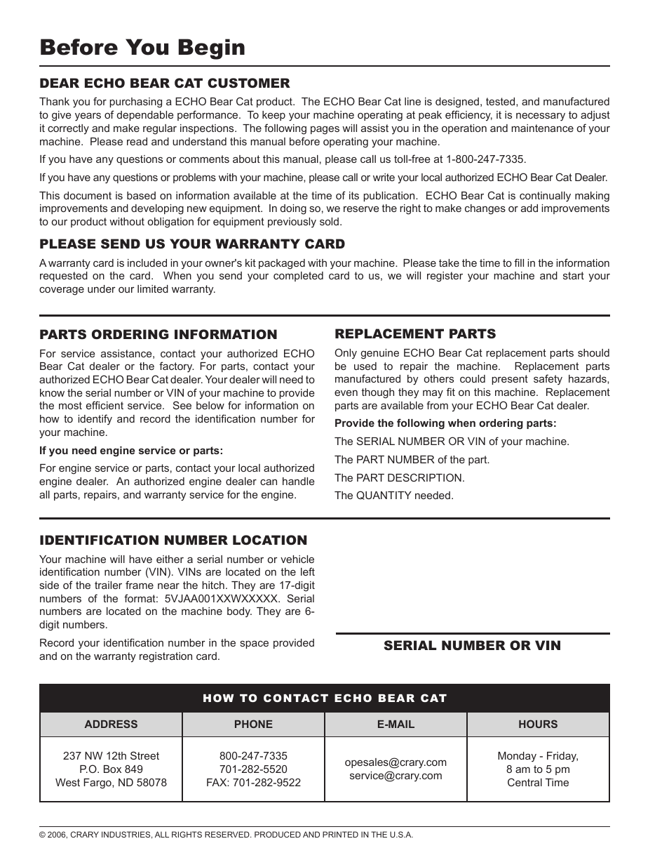 Before you begin | Echo 77412 Owners Manual v.5 User Manual | Page 2 / 42