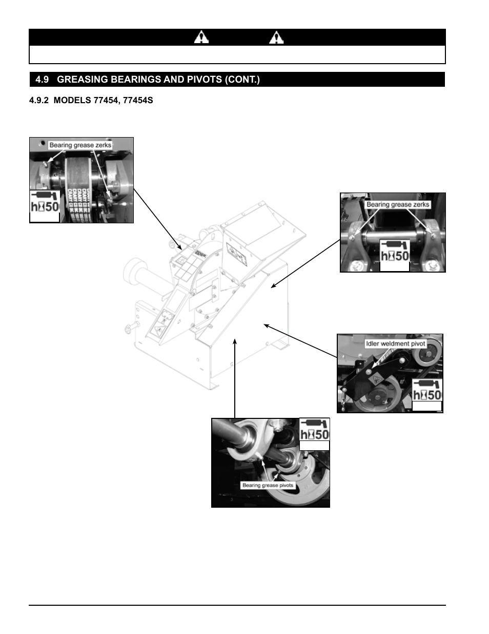 Warning, 9 greasing bearings and pivots (cont.) | Echo 77412 Owners Manual v.5 User Manual | Page 34 / 42