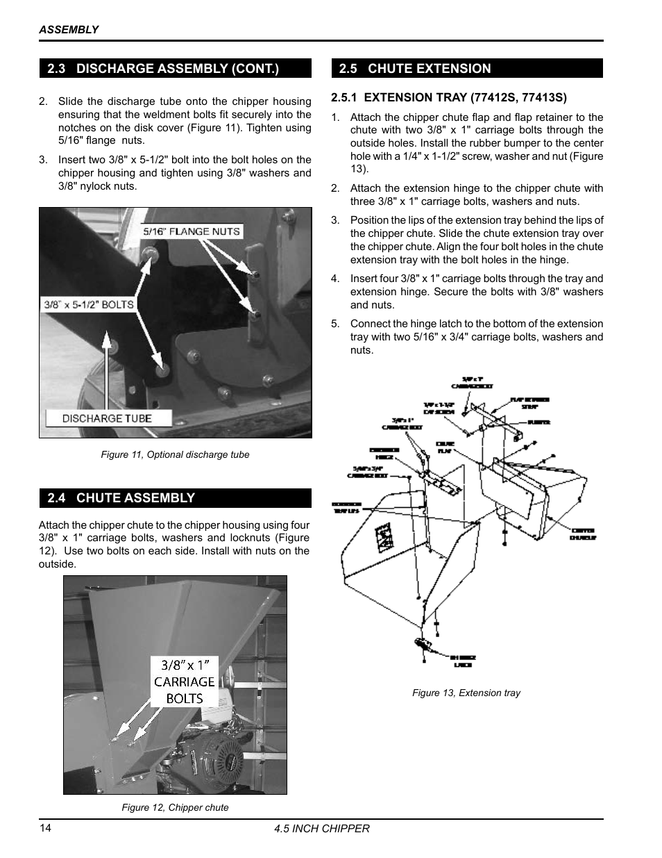 3 discharge assembly (cont.), 4 chute assembly, 5 chute extension | Echo 77412 Owners Manual v.4 User Manual | Page 16 / 43