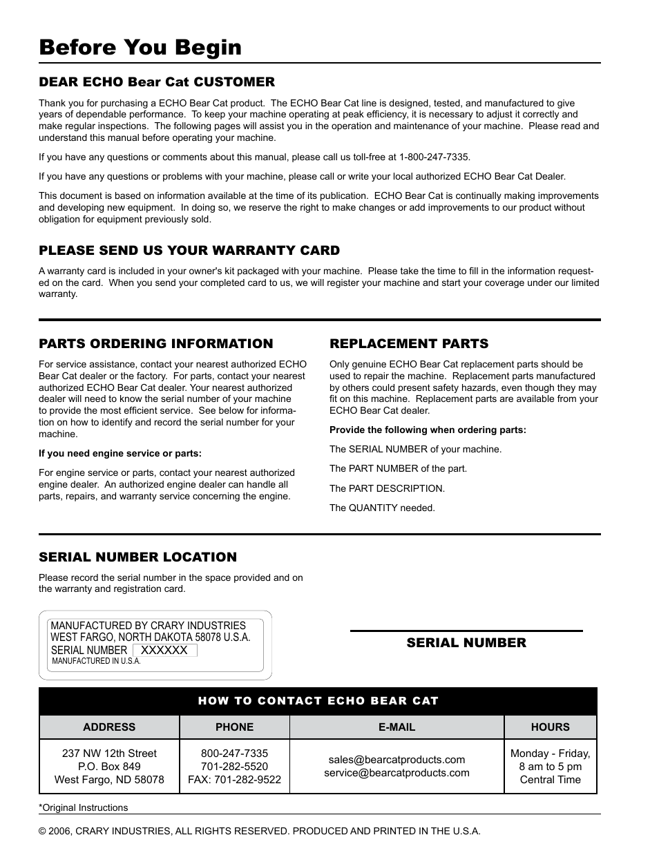 Before you begin | Echo 77412 Owners Manual v.4 User Manual | Page 2 / 43