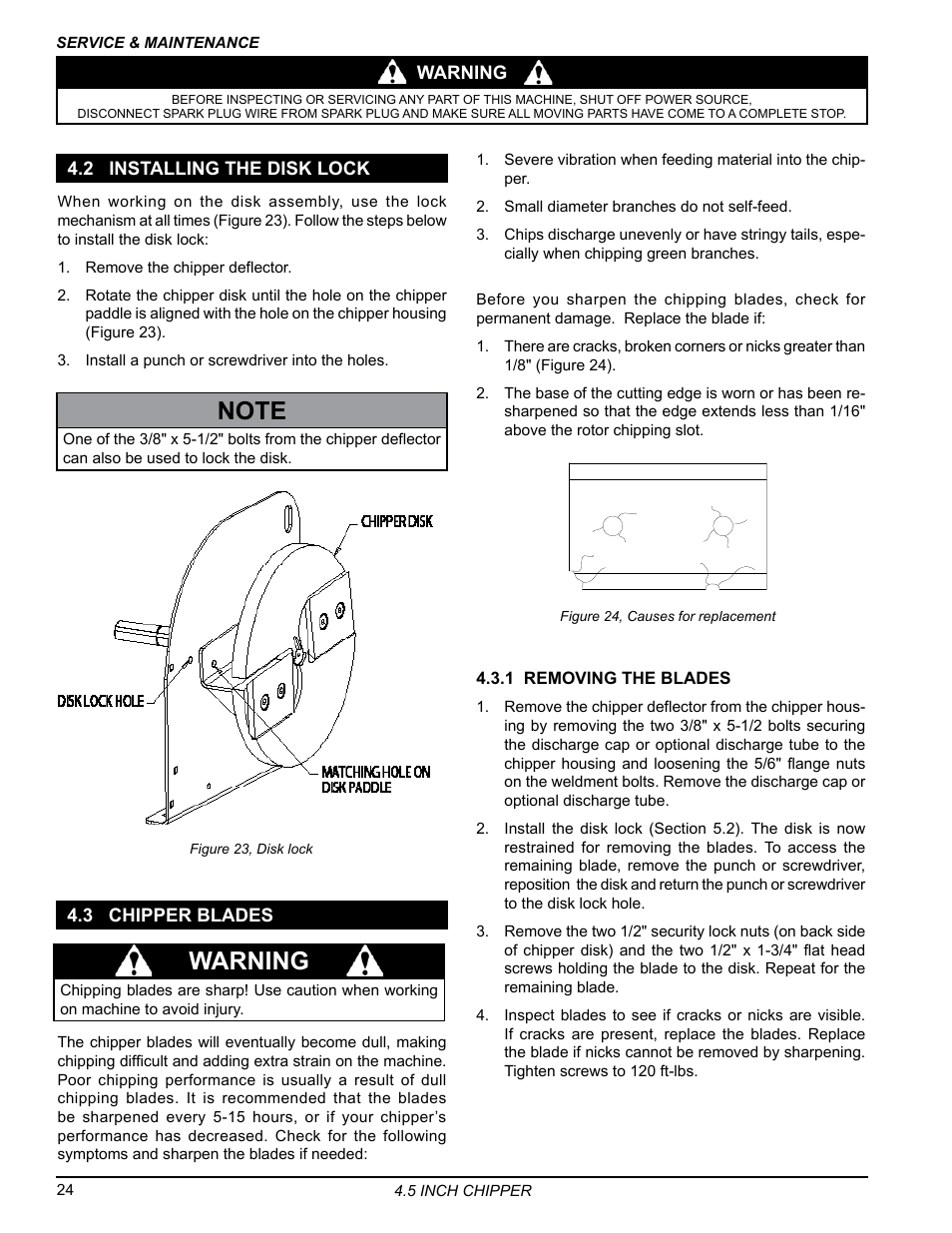 2 installing the disk lock, 3 chipper blades, Warning | Echo 77412 Owners Manual v.4 User Manual | Page 26 / 43