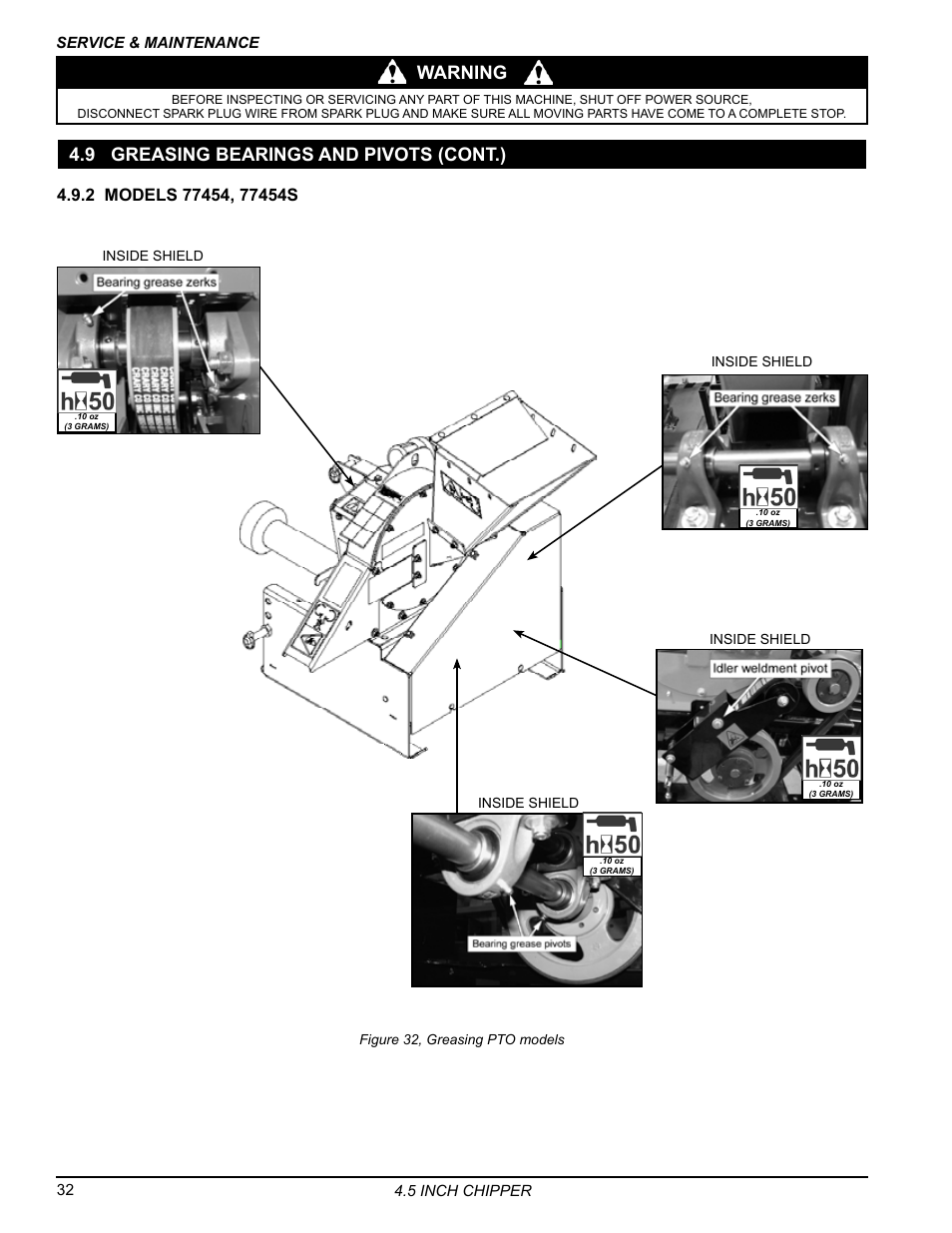 9 greasing bearings and pivots (cont.), Warning | Echo 77412 Owners Manual v.4 User Manual | Page 34 / 43