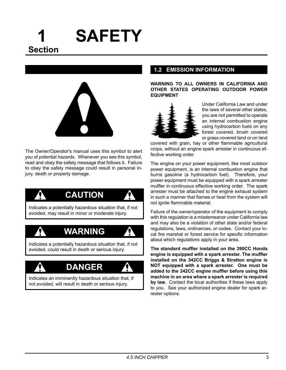 Safety, 2 emission information, 1safety | Danger, Caution, Warning | Echo 77412 Owners Manual v.4 User Manual | Page 5 / 43