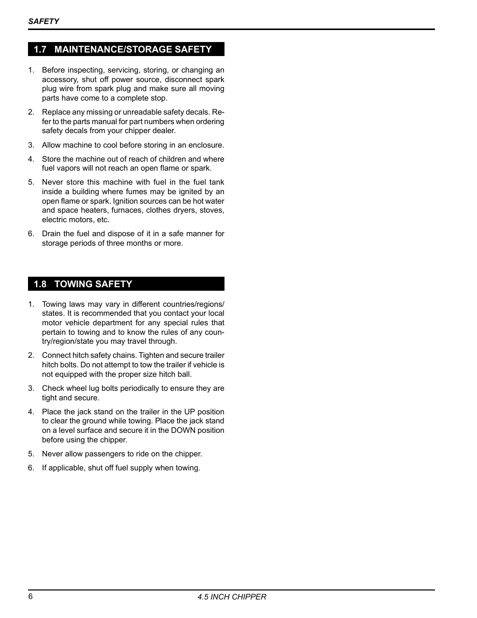7 maintenance/storage safety, 8 towing safety | Echo 77412 Owners Manual v.4 User Manual | Page 8 / 43