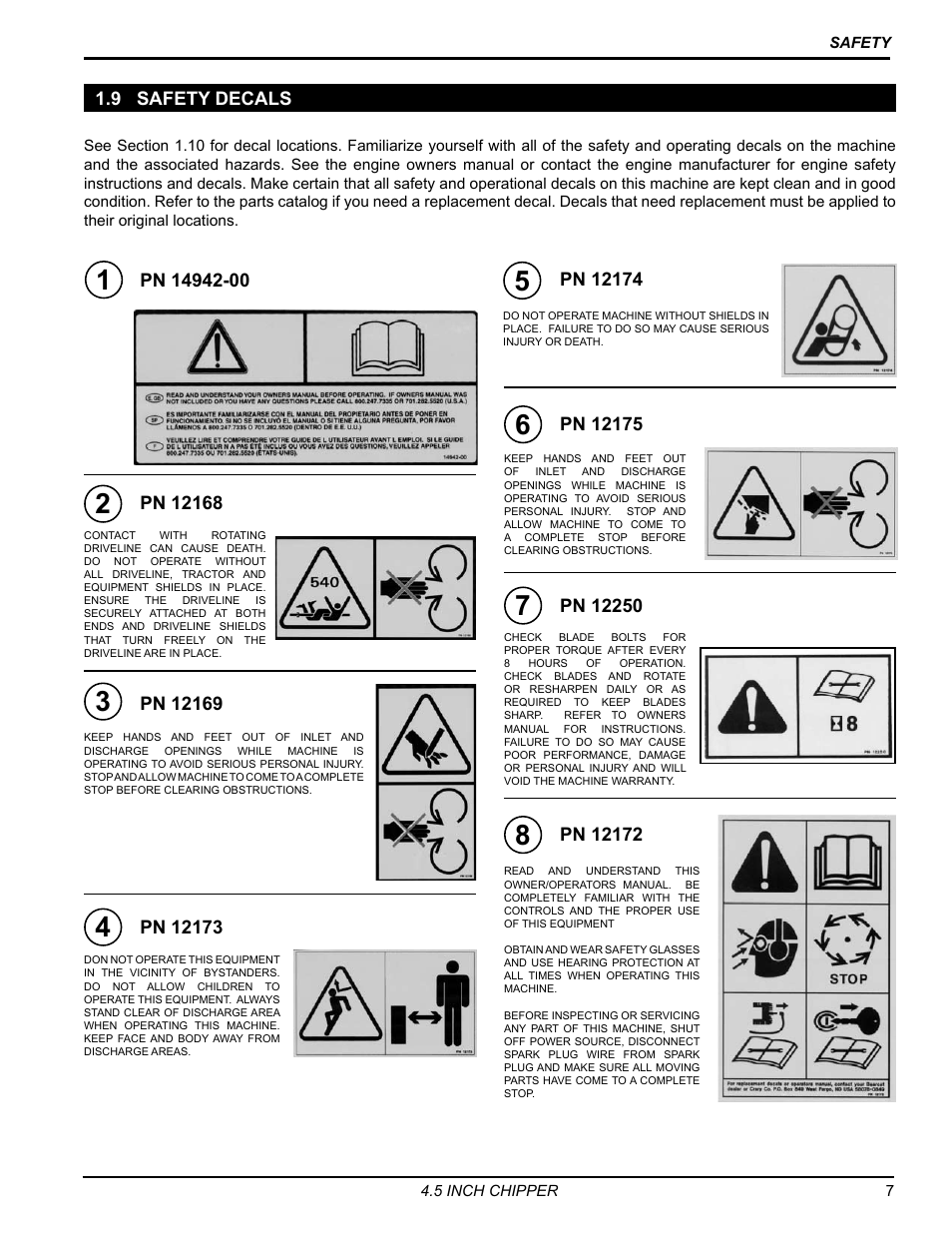 9 safety decals | Echo 77412 Owners Manual v.4 User Manual | Page 9 / 43