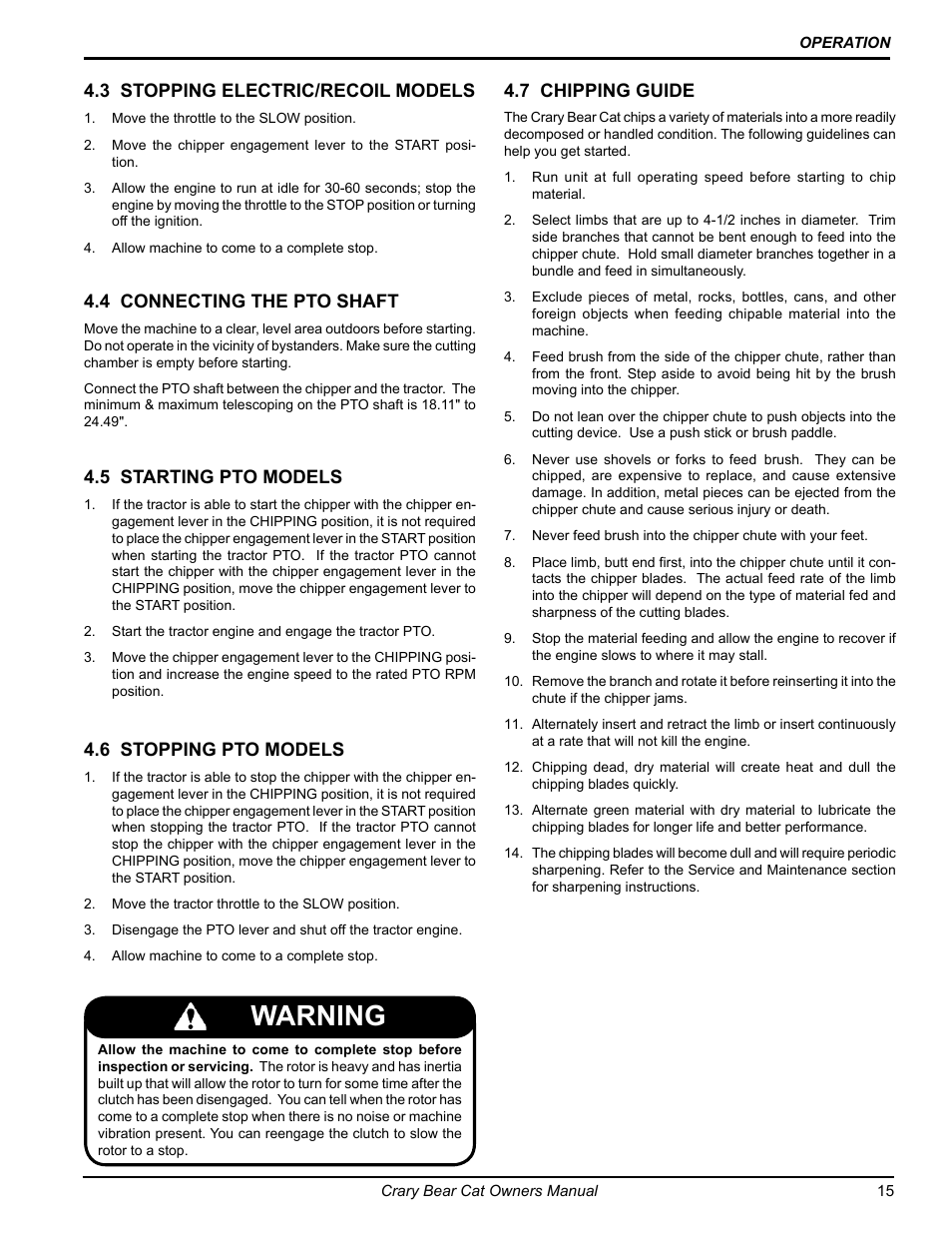 Warning | Echo 77412 Owners Manual v.3 User Manual | Page 17 / 94