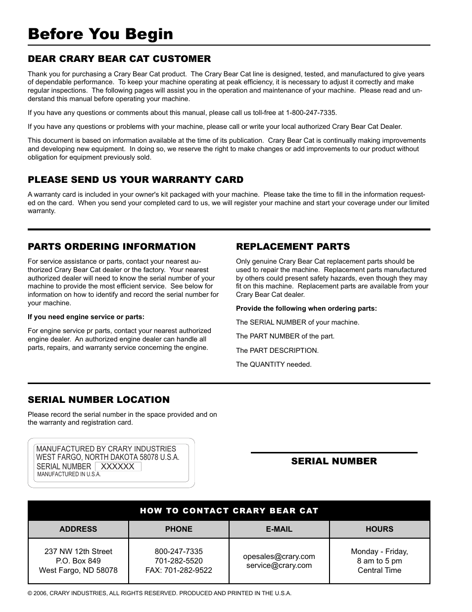 Before you begin | Echo 77412 Owners Manual v.3 User Manual | Page 2 / 94