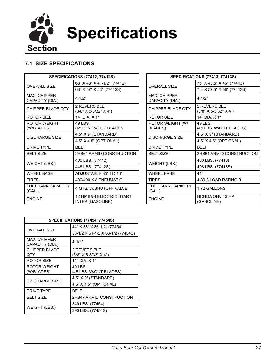 7specifications | Echo 77412 Owners Manual v.3 User Manual | Page 29 / 94