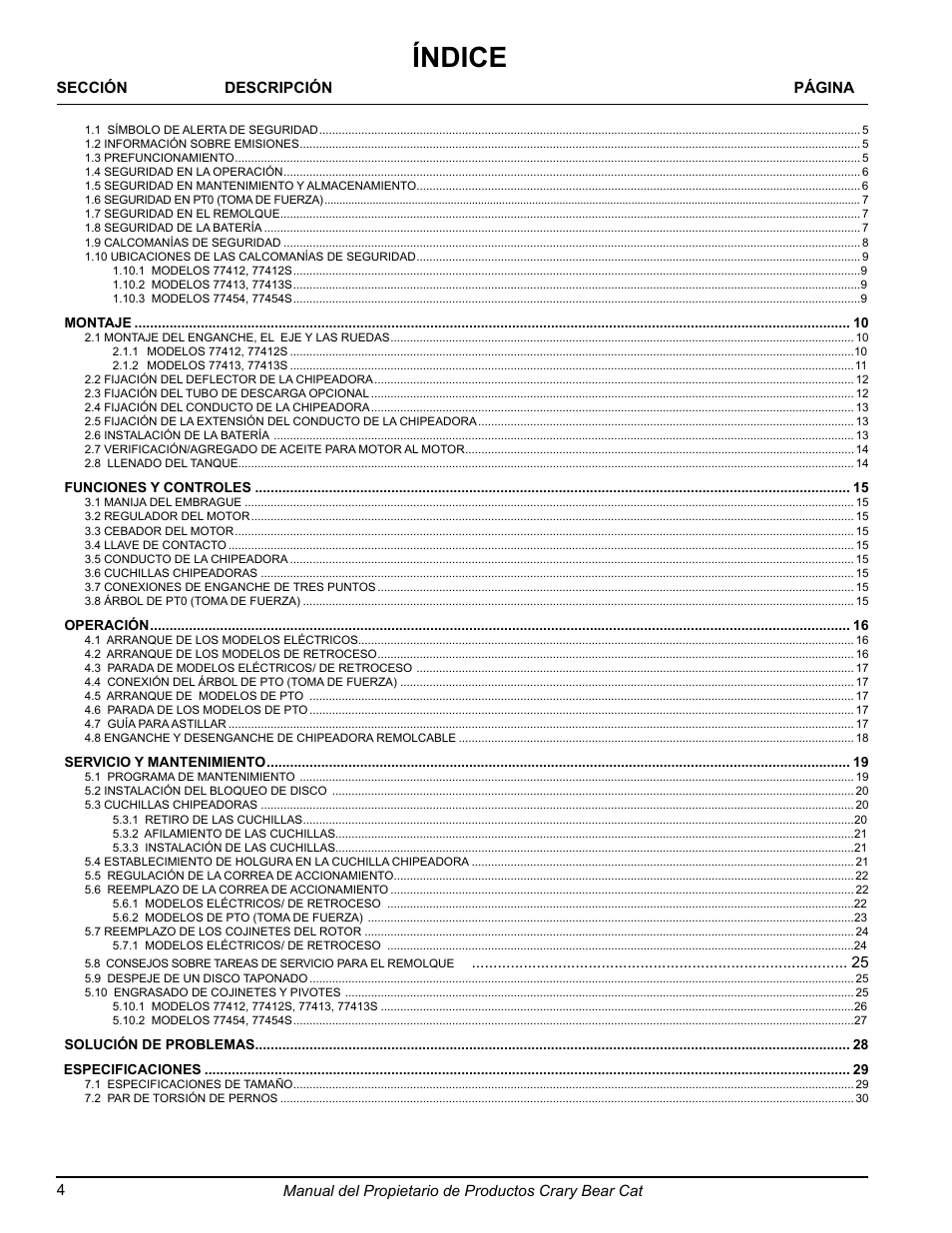 Índice | Echo 77412 Owners Manual v.3 User Manual | Page 34 / 94