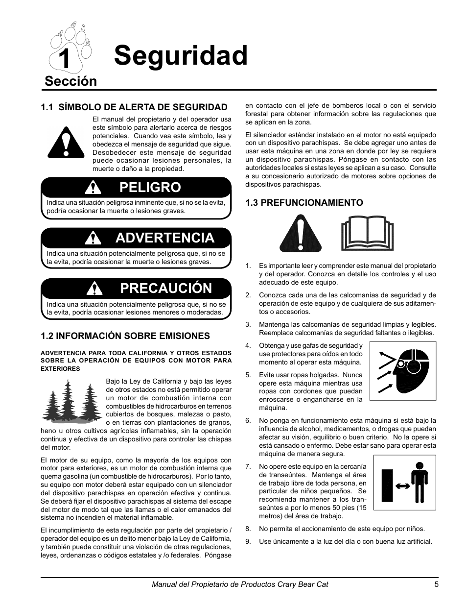 1seguridad, Sección, Advertencia | Precaución, Peligro | Echo 77412 Owners Manual v.3 User Manual | Page 35 / 94