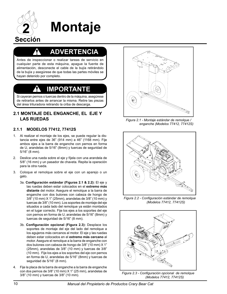 2 montaje, Sección advertencia, Importante | Echo 77412 Owners Manual v.3 User Manual | Page 40 / 94