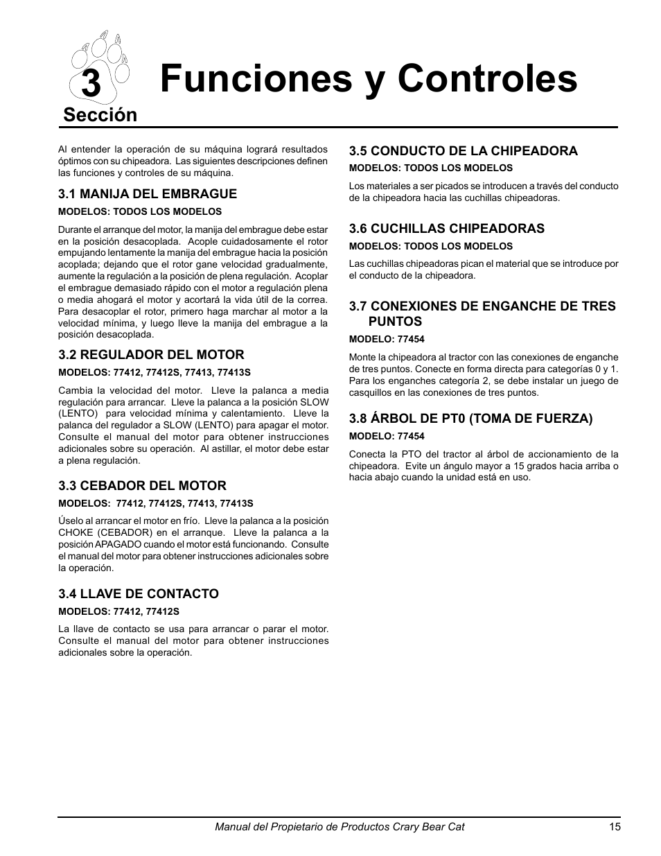 Funciones y controles 3, Sección | Echo 77412 Owners Manual v.3 User Manual | Page 45 / 94