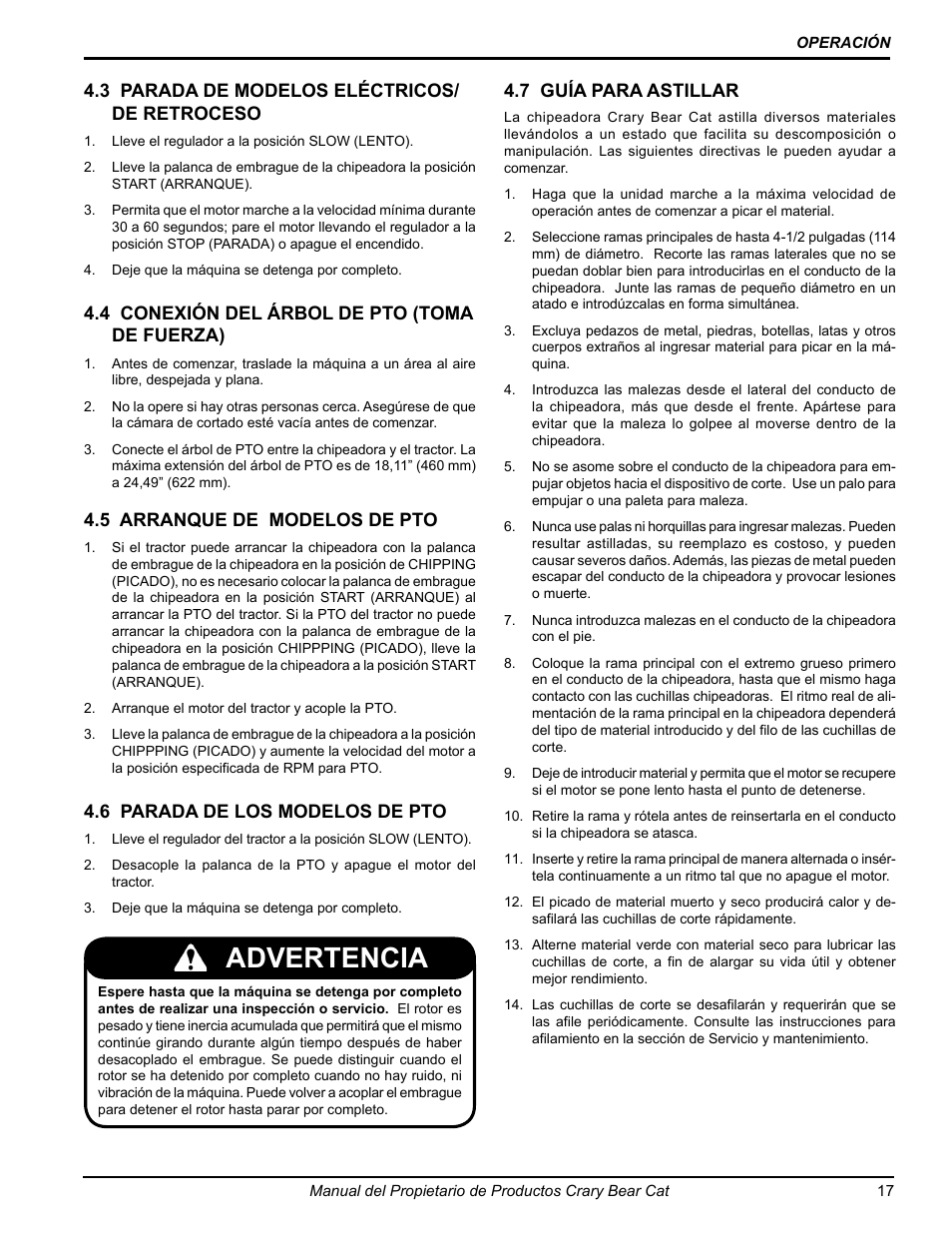 Advertencia | Echo 77412 Owners Manual v.3 User Manual | Page 47 / 94