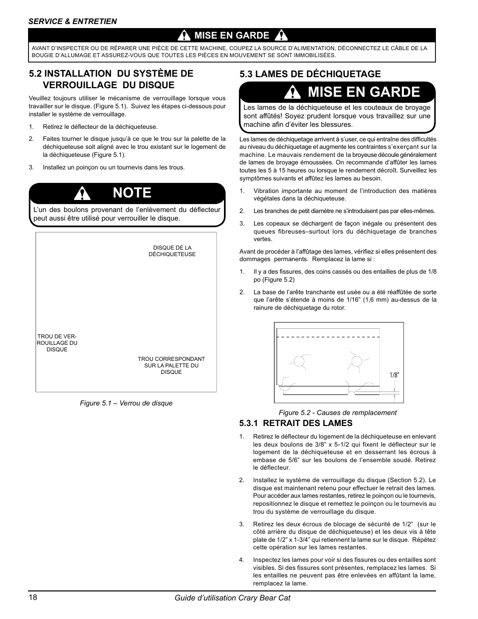 Mise en garde, Mise en garde 5.3 lames de déchiquetage, 1 retrait des lames | Echo 77412 Owners Manual v.3 User Manual | Page 80 / 94