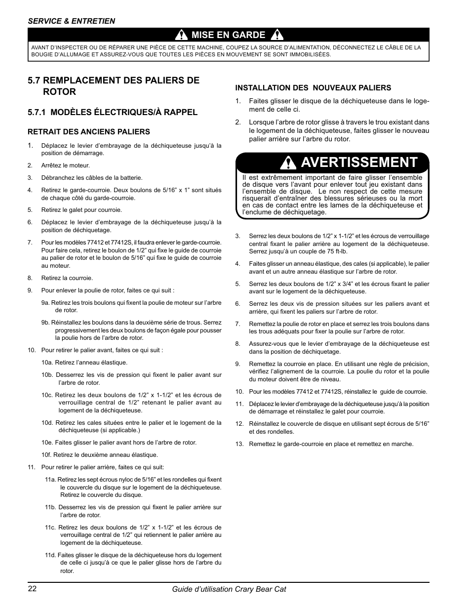 Avertissement, 1 modèles électriques/à rappel | Echo 77412 Owners Manual v.3 User Manual | Page 84 / 94