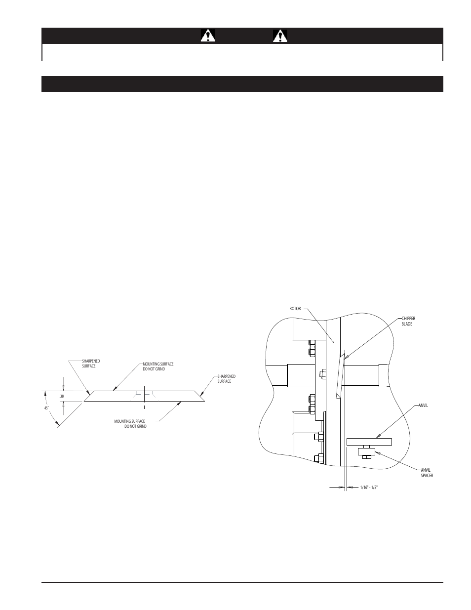 Warning, 3 chipper blades (con't), 2 sharpening the blades | 4 setting chipper blade clearance, 3 installing the blades | Echo 76824 Owners Manual v.2 User Manual | Page 25 / 39