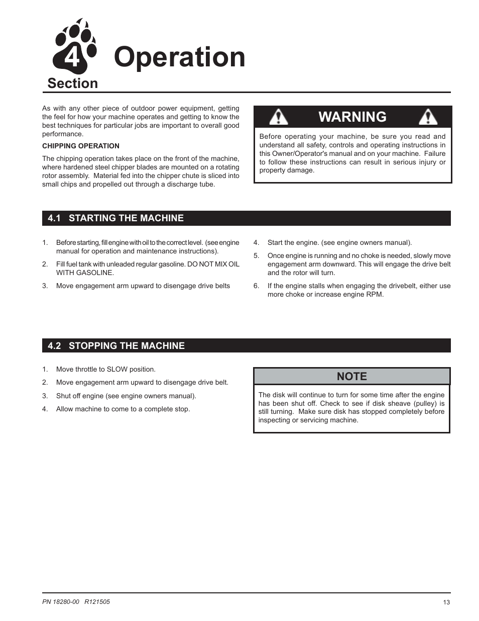 Operation, Warning | Echo 76824 Owners Manual v.1 User Manual | Page 15 / 31