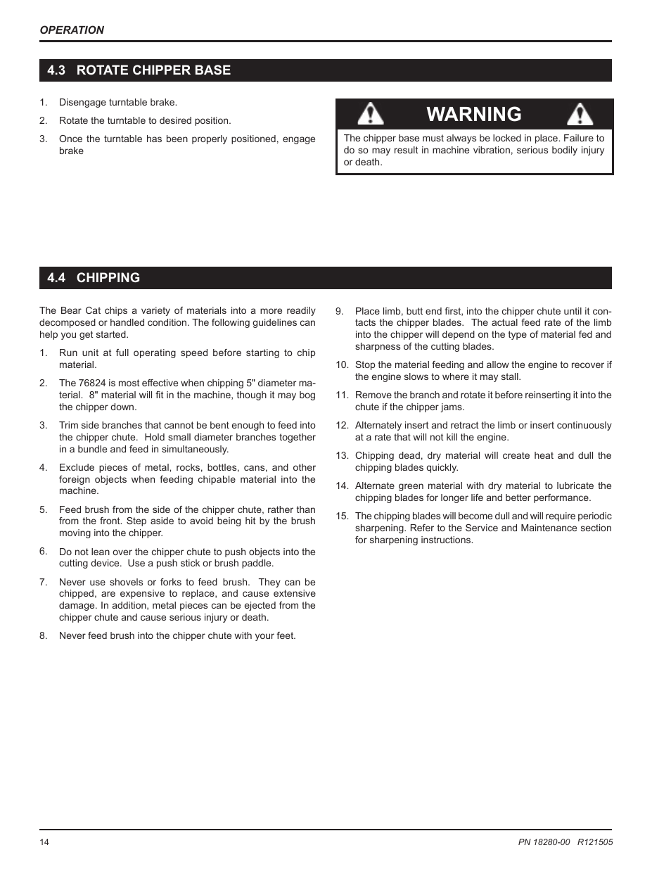 Warning, 3 rotate chipper base, 4 chipping | Echo 76824 Owners Manual v.1 User Manual | Page 16 / 31