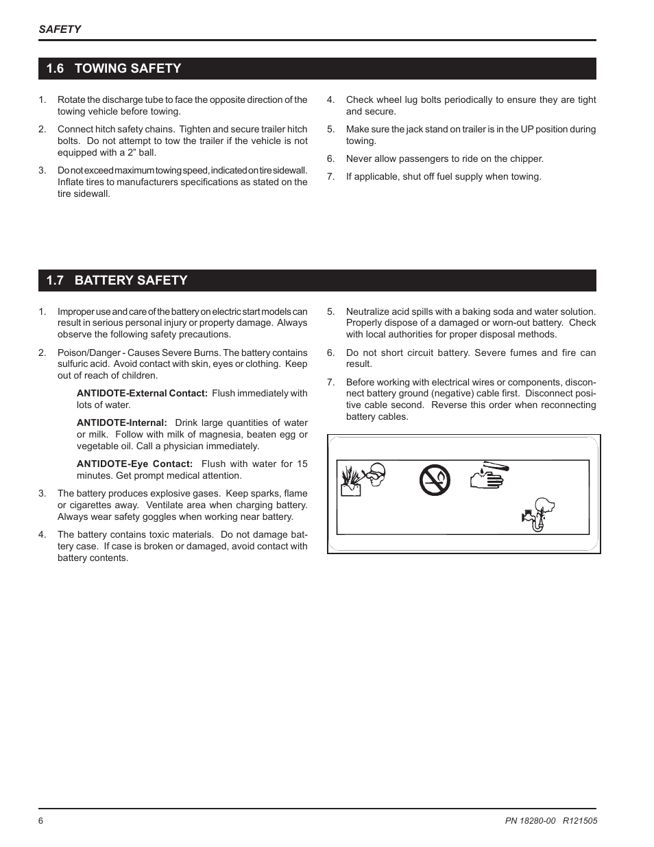 Danger / poison, 6 towing safety, 7 battery safety | Echo 76824 Owners Manual v.1 User Manual | Page 8 / 31