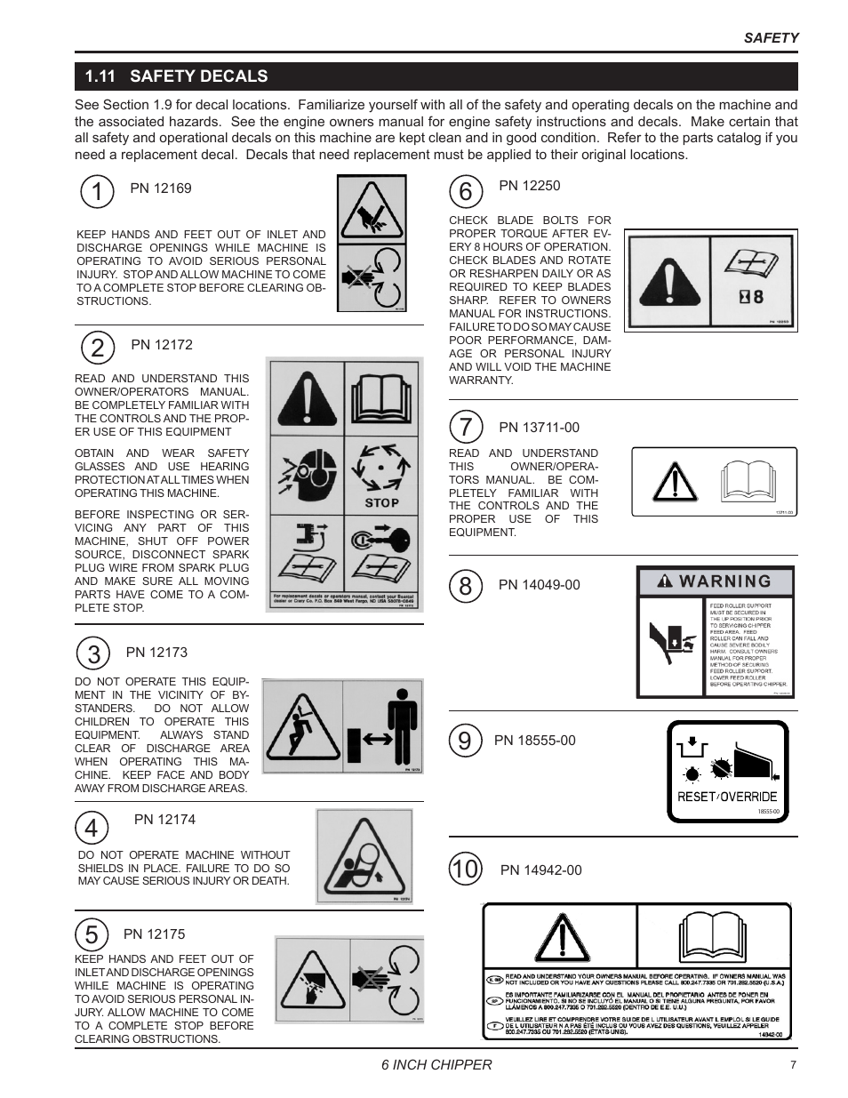 11 safety decals | Echo 76624 Owners Manual v.2 User Manual | Page 9 / 32