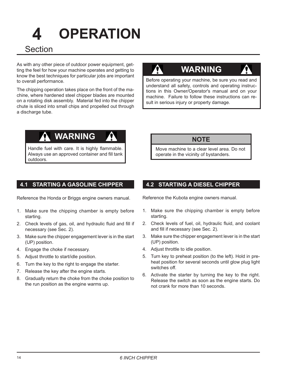 Operation, Warning | Echo 76624 Owners Manual v.1 User Manual | Page 16 / 33