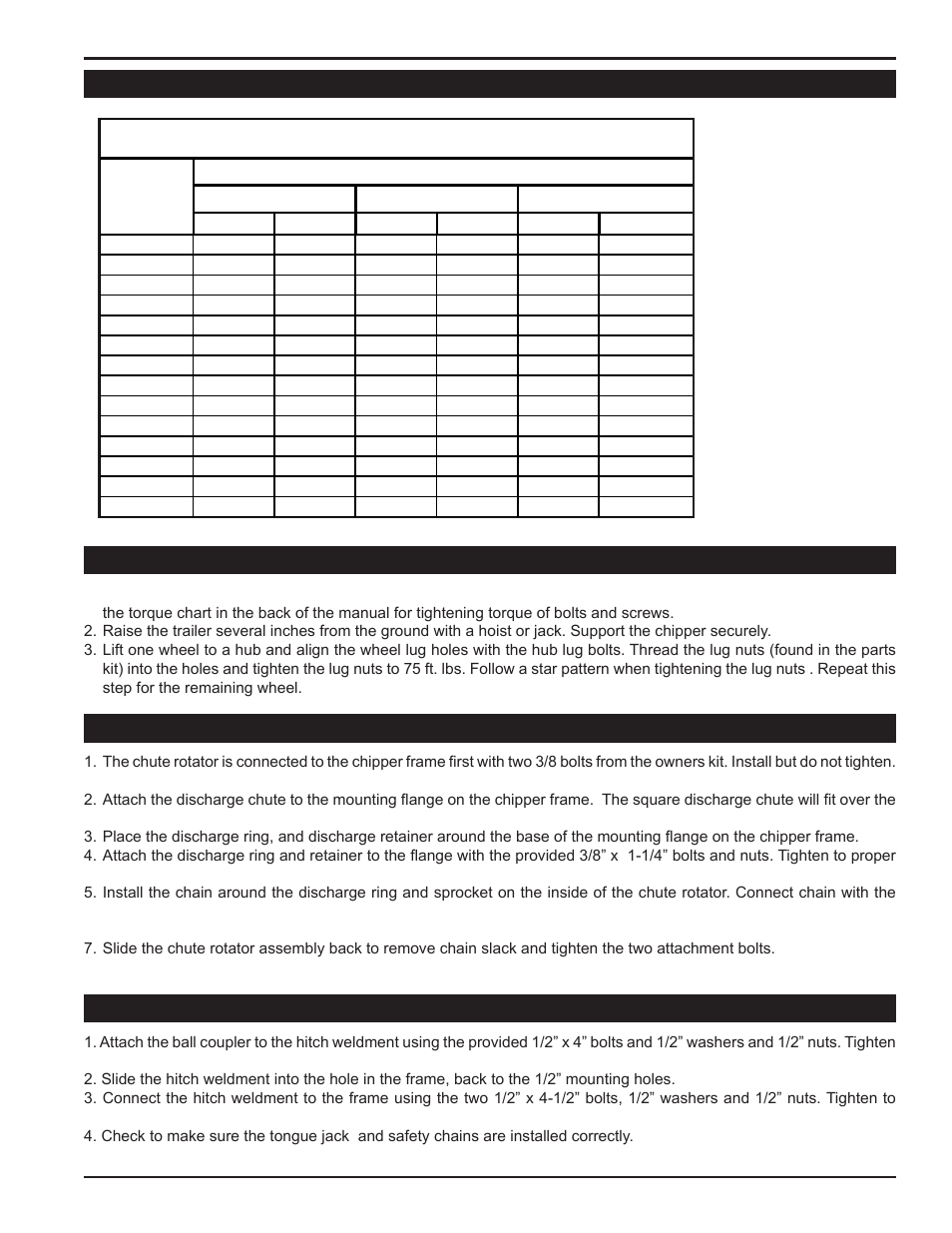 4 assembly torque chart, Sae 2 bolt diameter "a" sae 5 sae 8 | Echo 76628S User Manual | Page 13 / 34