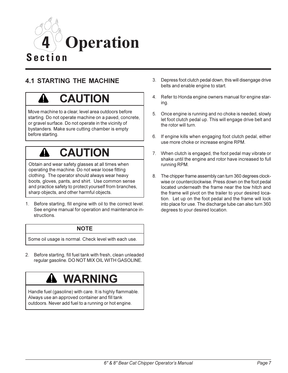 4operation, Caution, Warning | Echo 74824 Owners Manual v.2 User Manual | Page 11 / 24