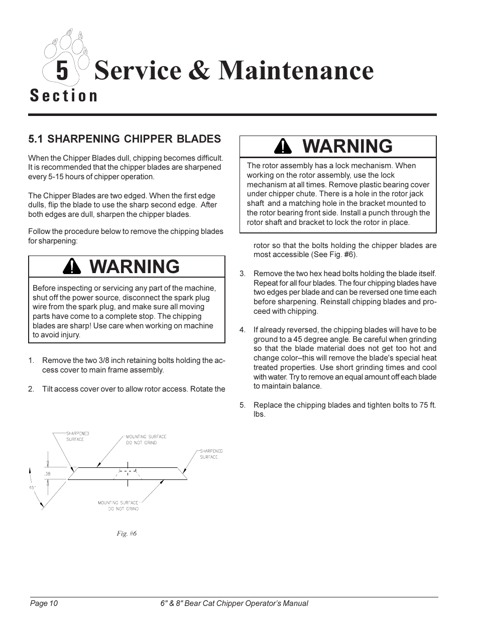 5service & maintenance, Warning | Echo 74824 Owners Manual v.2 User Manual | Page 14 / 24