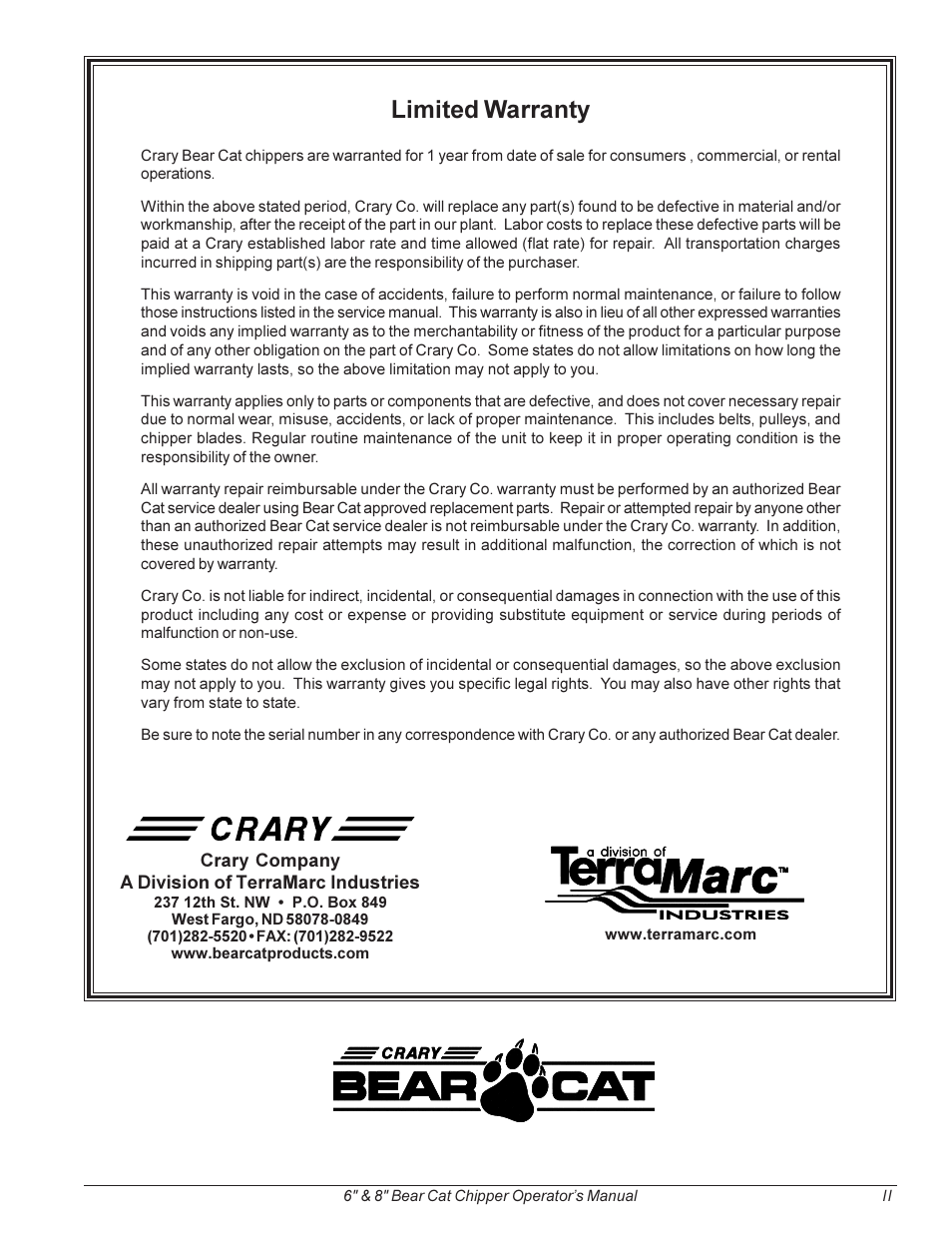 Limited warranty | Echo 74824 Owners Manual v.2 User Manual | Page 3 / 24