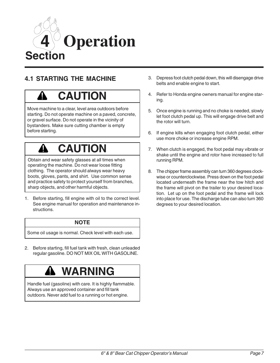 4operation, Caution, Warning | Echo 74824 Owners Manual v.1 User Manual | Page 11 / 24