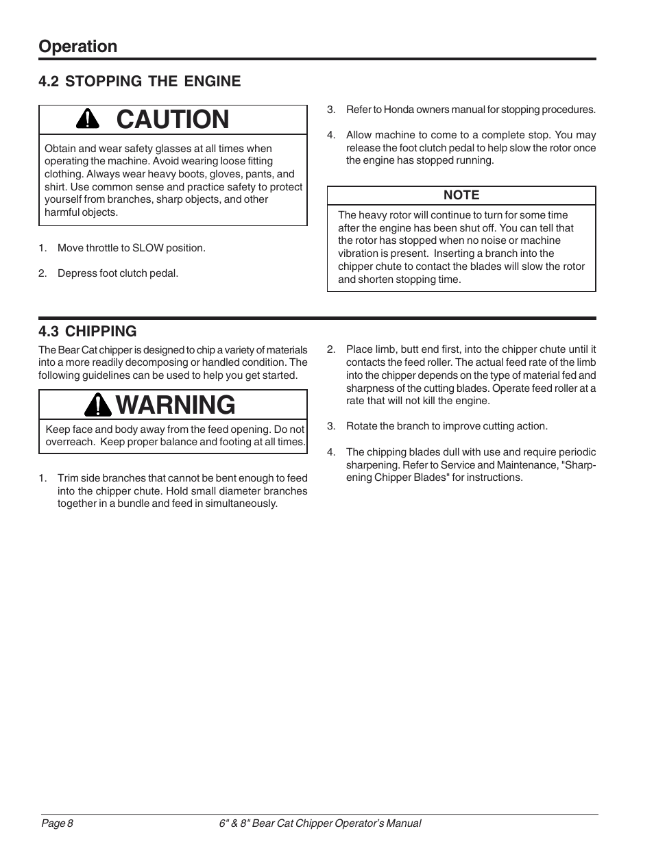 Warning, Caution, Operation | 3 chipping, 2 stopping the engine | Echo 74824 Owners Manual v.1 User Manual | Page 12 / 24