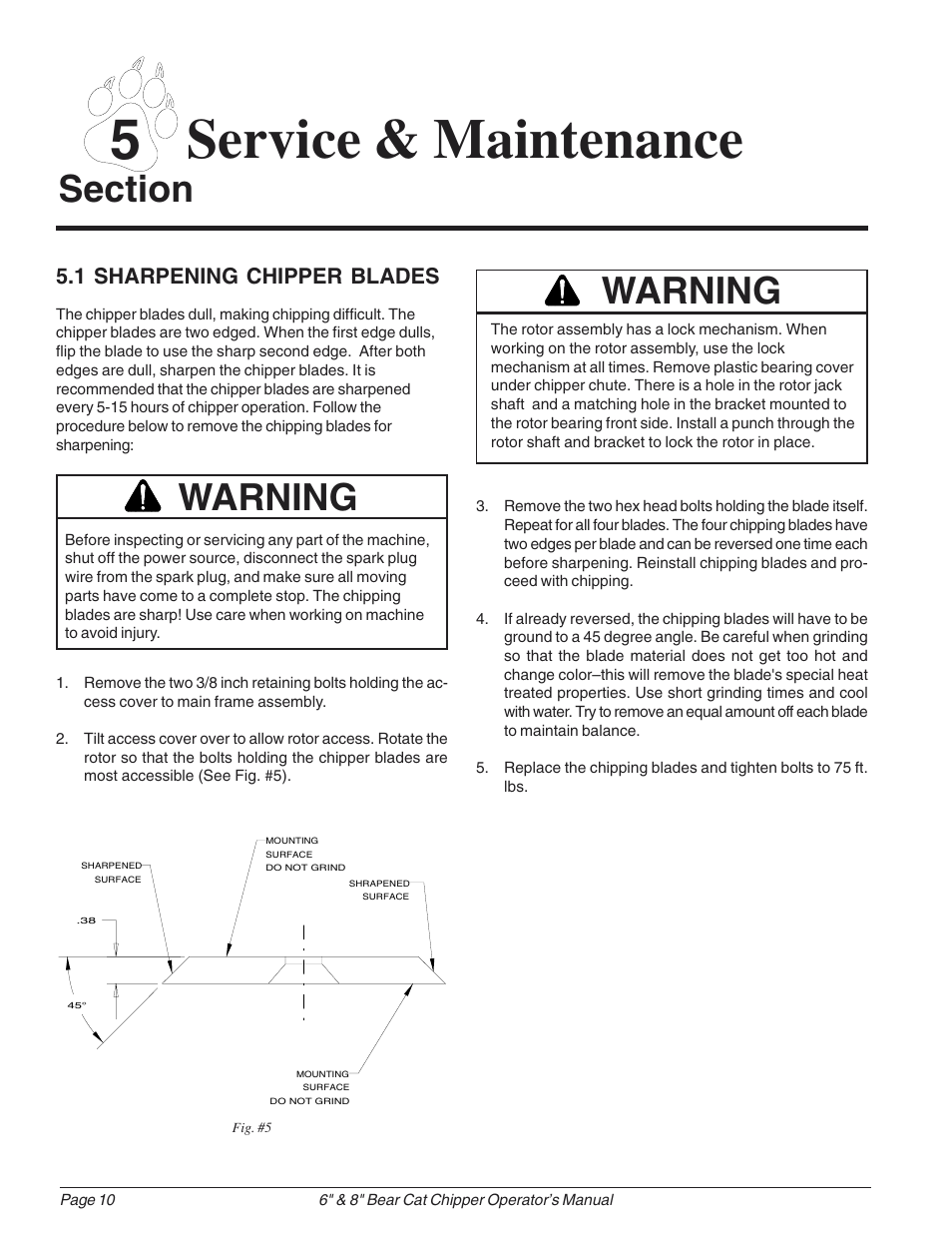 5service & maintenance, Warning | Echo 74824 Owners Manual v.1 User Manual | Page 14 / 24