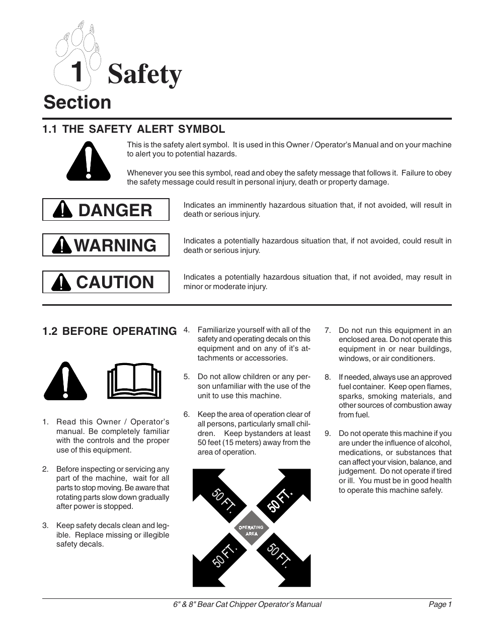 1 safety, Danger, Warning | Caution | Echo 74824 Owners Manual v.1 User Manual | Page 5 / 24