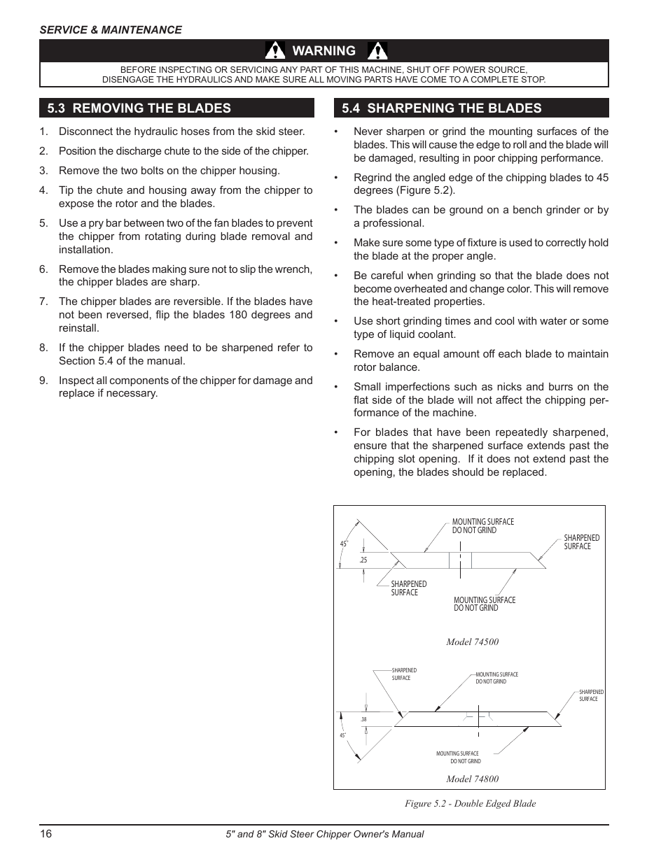 Warning, 3 removing the blades 5.4 sharpening the blades | Echo 74500 Owners Manual v.4 User Manual | Page 18 / 28