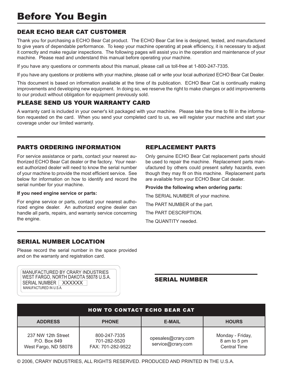 Before you begin | Echo 74500 Owners Manual v.4 User Manual | Page 2 / 28