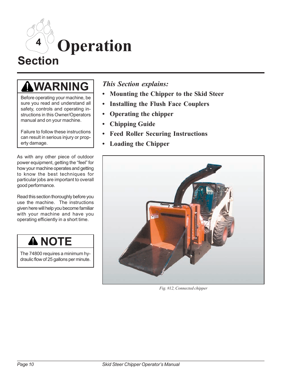 Operation, Warning | Echo 74500 Owners Manual v.2 User Manual | Page 16 / 32