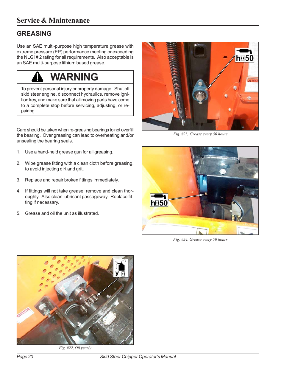 Greasing, Warning, Service & maintenance | Echo 74500 Owners Manual v.2 User Manual | Page 26 / 32