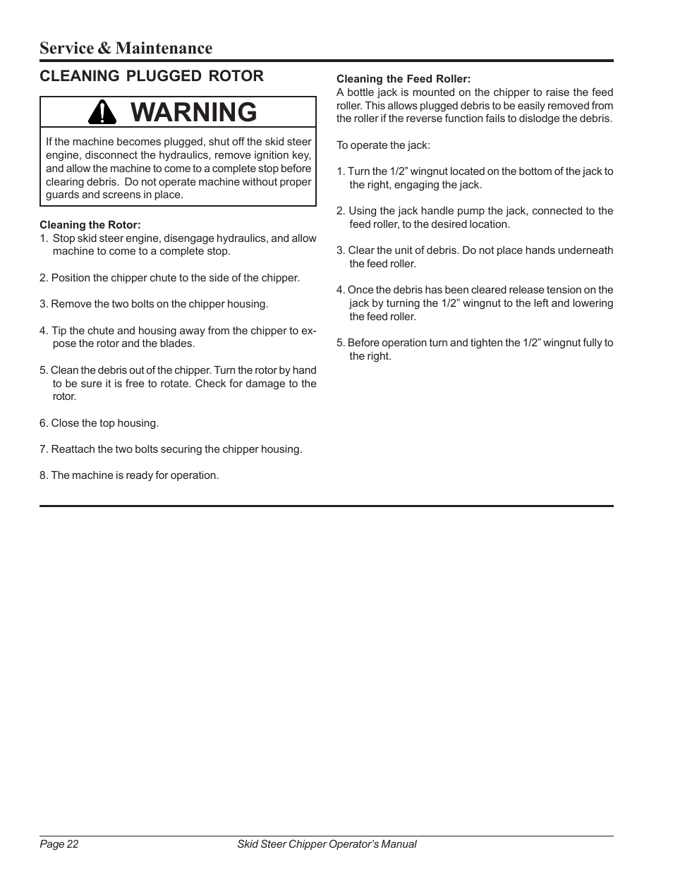 Cleaning plugged rotor, Warning, Service & maintenance | Echo 74500 Owners Manual v.2 User Manual | Page 28 / 32