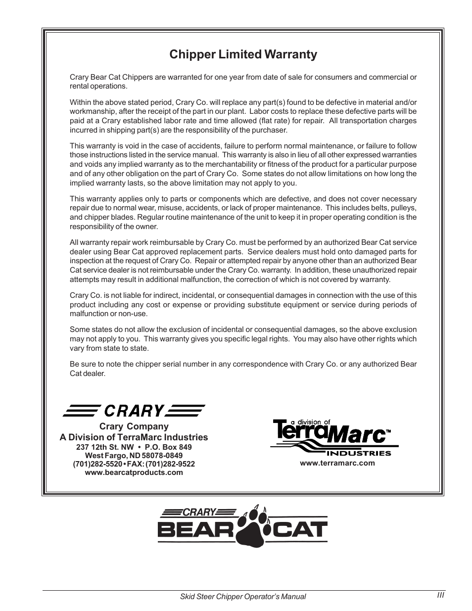 Chipper limited warranty | Echo 74500 Owners Manual v.2 User Manual | Page 5 / 32