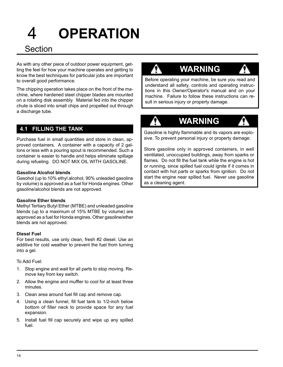 Operation, Warning | Echo 74624S Owners Manual v.2 User Manual | Page 16 / 32