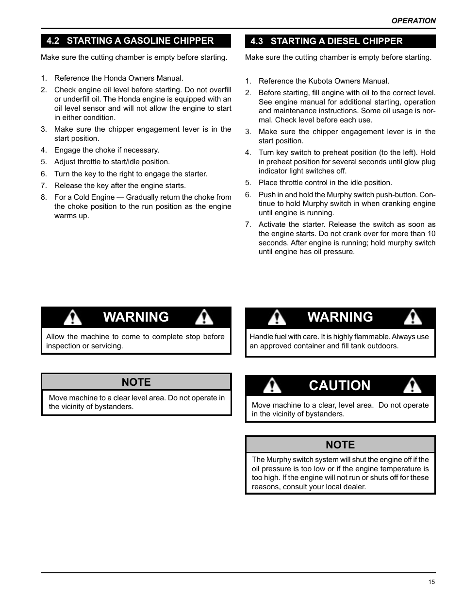 Warning, Warning caution | Echo 74624S Owners Manual v.2 User Manual | Page 17 / 32