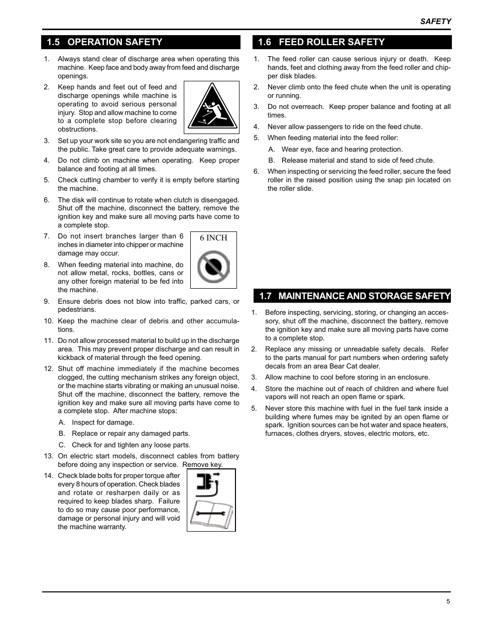 5 operation safety, 6 feed roller safety, 7 maintenance and storage safety | Echo 74624S Owners Manual v.2 User Manual | Page 7 / 32