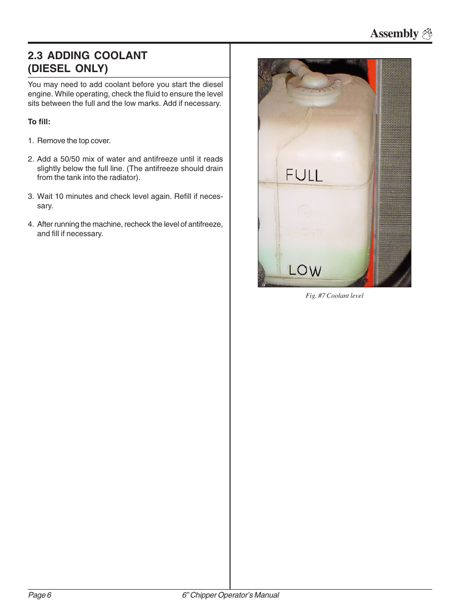 Assembly, 3 adding coolant (diesel only) | Echo 74624S Owners Manual v.1 User Manual | Page 12 / 36
