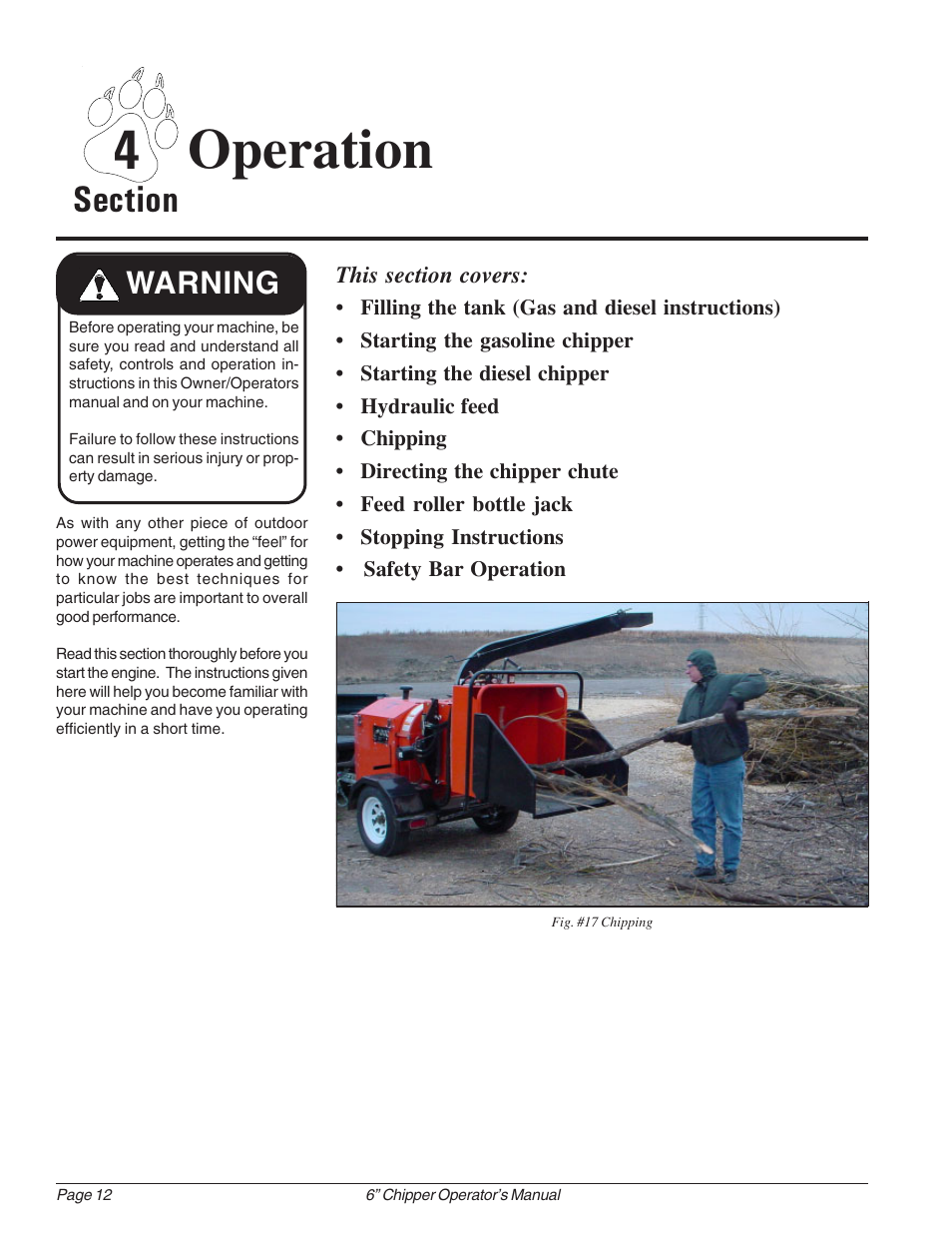 4 operation, Warning | Echo 74624S Owners Manual v.1 User Manual | Page 18 / 36
