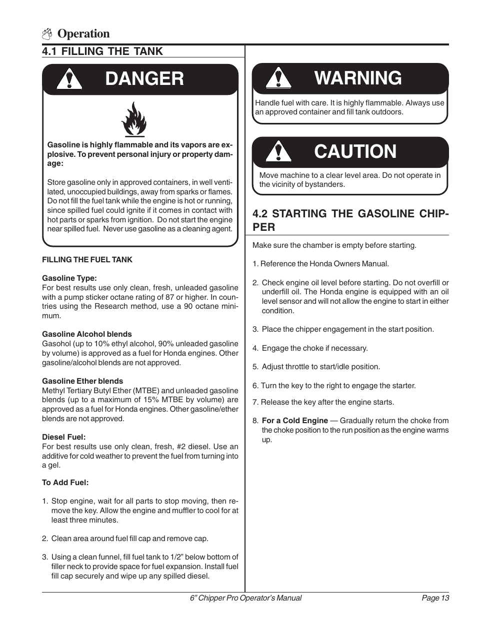 Danger, Warning, Caution | Operation | Echo 74624S Owners Manual v.1 User Manual | Page 19 / 36