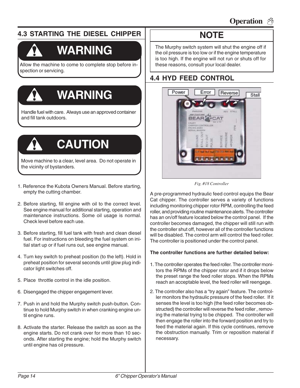 Warning, Caution, Operation | Echo 74624S Owners Manual v.1 User Manual | Page 20 / 36